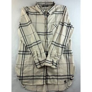 North Face Tunic Top Shirt Women's Long Sleeve Plaid‎ Button Down Beige Black